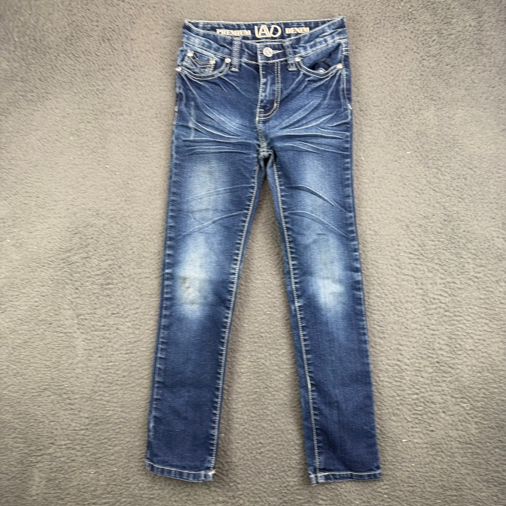 LAVO Premium Denim Girls Size 6X Dark Wash Skinny Jeans Embellished Pockets